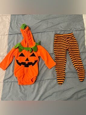 Orange Pumpkin Hooded Baby Costume with Striped Tights